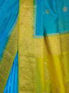 Banarasee Semi Chiffon Saree With Zari Buti Design & Contrast Border-Sky Blue & Yellow