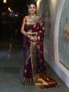 Banarasee Handwoven Semi Silk Saree With Zari Buta Design & Lace-Violet