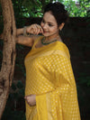 Banarasee Handwoven Semi Katan Saree Zari Buta Design With Plain Border-Yellow