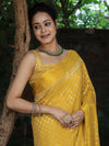 Banarasee Handwoven Semi Katan Saree Zari Buta Design With Plain Border-Yellow