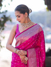 Banarasee Handloom Semi Katan Saree With Zari Buti Design & Border-Pink