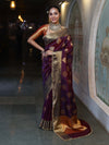Banarasee Handwoven Semi Silk Saree With Zari Buta Design & Lace-Violet