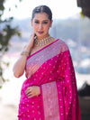 Banarasee Handloom Semi Katan Saree With Zari Buti Design & Border-Pink