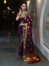 Banarasee Handwoven Semi Silk Saree With Zari Buta Design & Lace-Violet