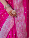 Banarasee Handloom Semi Katan Saree With Zari Buti Design & Border-Pink