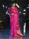 Banarasee Handloom Semi Silk Saree With Buta Design & Plain Border-Magenta