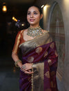 Banarasee Handwoven Semi Silk Saree With Zari Buta Design & Lace-Violet