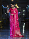 Banarasee Handloom Semi Silk Saree With Buta Design & Plain Border-Magenta