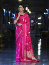 Banarasee Handloom Semi Silk Saree With Buta Design & Plain Border-Magenta