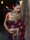 Banarasee Handwoven Semi Silk Saree With Zari Buta Design & Lace-Violet