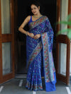 Banarasee Semi Georgette Saree With Resham Buti Design & Border-Cobalt Blue