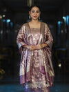 Banarasee Tissue Zari Work Salwar Kameez Fabric With Dupatta Set-Pink