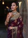 Banarasee Handwoven Semi Silk Saree With Zari Buta Design & Lace-Violet