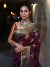 Banarasee Handwoven Semi Silk Saree With Zari Buta Design & Lace-Violet