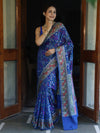 Banarasee Semi Georgette Saree With Resham Buti Design & Border-Cobalt Blue