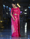 Banarasee Handloom Semi Silk Saree With Buta Design & Plain Border-Magenta