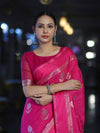 Banarasee Handloom Semi Silk Saree With Buta Design & Plain Border-Magenta