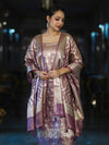 Banarasee Tissue Zari Work Salwar Kameez Fabric With Dupatta Set-Pink