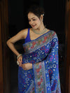 Banarasee Semi Georgette Saree With Resham Buti Design & Border-Cobalt Blue