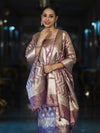 Banarasee Tissue Zari Work Salwar Kameez Fabric With Dupatta Set-Pink
