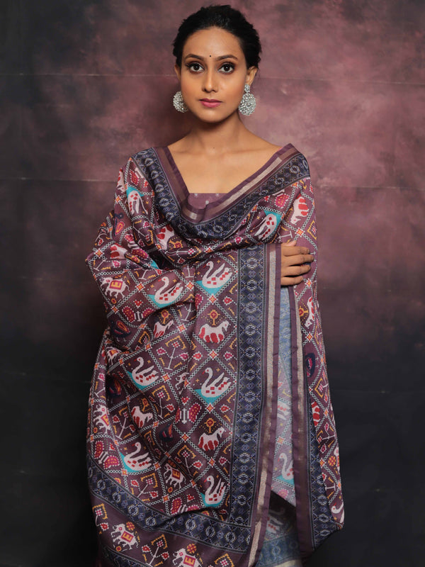 Banarasee Chanderi Silk Zari Buti Salwar Kameez With Patola Dupatta-Plum