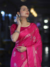 Banarasee Handloom Semi Silk Saree With Buta Design & Plain Border-Magenta