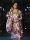 Banarasee Tissue Zari Work Salwar Kameez Fabric With Dupatta Set-Pink