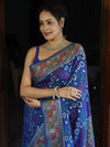 Banarasee Semi Georgette Saree With Resham Buti Design & Border-Cobalt Blue