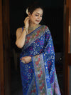 Banarasee Semi Georgette Saree With Resham Buti Design & Border-Cobalt Blue