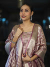 Banarasee Tissue Zari Work Salwar Kameez Fabric With Dupatta Set-Pink