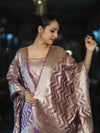 Banarasee Tissue Zari Work Salwar Kameez Fabric With Dupatta Set-Pink