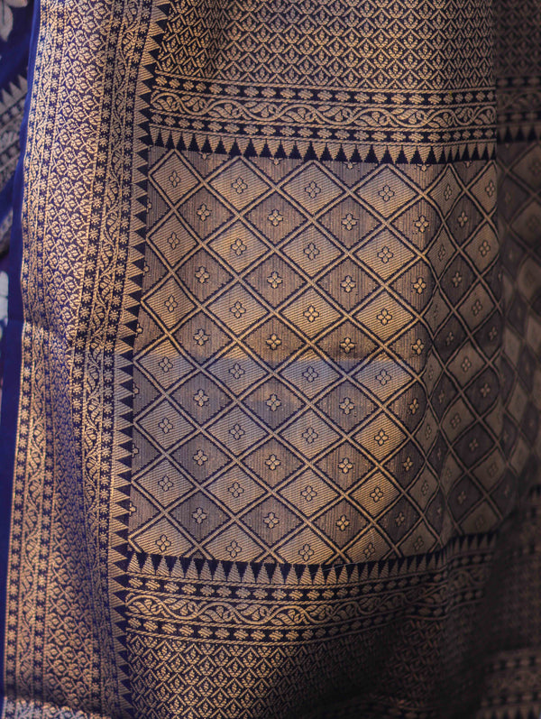 Banarasee Semi Chiffon Saree With Floral Zari Work & Border-Blue