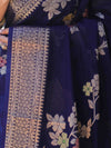 Banarasee Semi Chiffon Saree With Floral Zari Work & Border-Blue