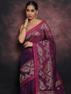 Handwoven Pure Linen Saree With Jamdani Weaving-Magenta