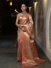Banarasee Handwoven Tissue Saree With Zari Woven Design & Broad Border-Rust