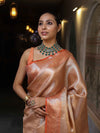Banarasee Handwoven Tissue Saree With Zari Woven Design & Broad Border-Rust