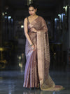 Banarasee Handloom Tissue Saree With Zari Thread Floral Embroidery & Border-Mauve