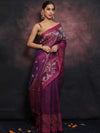 Handwoven Pure Linen Saree With Jamdani Weaving-Magenta