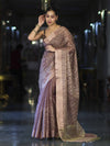 Banarasee Handloom Tissue Saree With Zari Thread Floral Embroidery & Border-Mauve