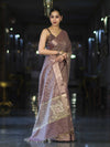 Banarasee Handloom Tissue Saree With Zari Thread Floral Embroidery & Border-Mauve
