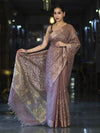 Banarasee Handloom Tissue Saree With Zari Thread Floral Embroidery & Border-Mauve