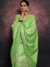 Banarasee Salwar Kameez Cotton Silk Resham & Zari Buti Woven Fabric With Dupatta-Light Green