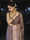 Banarasee Handloom Tissue Saree With Zari Thread Floral Embroidery & Border-Mauve
