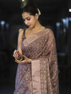 Banarasee Handloom Tissue Saree With Zari Thread Floral Embroidery & Border-Mauve