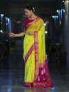 Banarasee Semi Chiffon Saree With Zari Buti Design & Contrast Border-Neon Yellow & Magenta