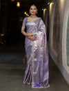 Banarasee Handwoven Tissue Saree With Zari Woven Design Contrast Border & Lace-Lavender & Light Blue