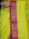 Banarasee Semi Chiffon Saree With Zari Buti Design & Contrast Border-Neon Yellow & Magenta