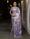 Banarasee Handwoven Tissue Saree With Zari Woven Design Contrast Border & Lace-Lavender & Light Blue