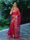 Banarasee Organza Mix Saree With Zari Buta Design & Contrast Border-Pink