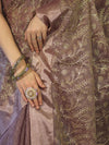 Banarasee Handloom Tissue Saree With Zari Thread Floral Embroidery & Border-Mauve